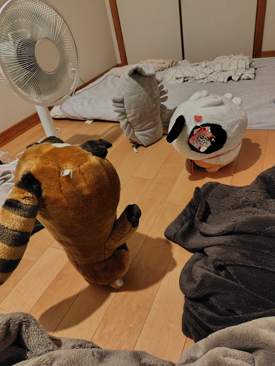 nanofunya's tweet photo. テスト勉強中の長女がぬいぐるみを抱えて寝室に現れ、全部逆立ちさせて去って行った。勉強しろ。 https://t.co/BEGAXiU5ZK