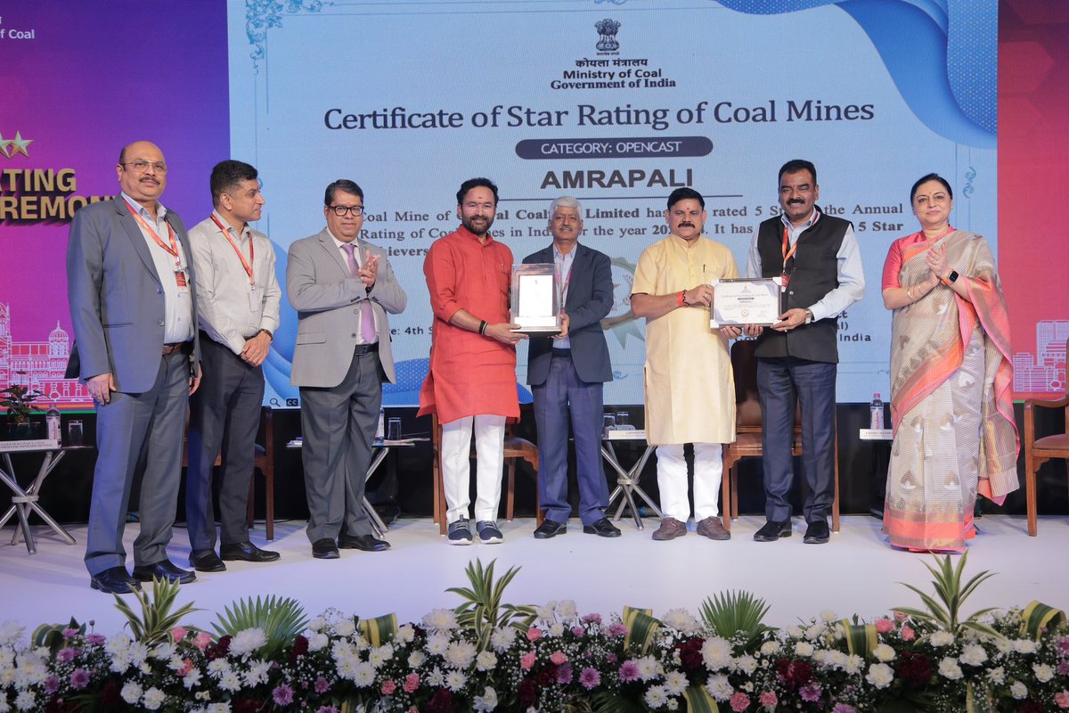 CCLRanchi's tweet photo. Another triumph added to our journey !
#TeamCCL is delighted to share the recognition to our prestigious Amrapali OCP and Birsa OCP of CCL with prestigious 5-Star Achievers Award in the Opencast Mines Category at New Delhi.
CMD, CCL Shri Nilendu Kumar Singh along with D(T/O) & respective Area GMs graciously received this award from Shri G. Kishan Reddy, Hon’ble Minister of Coal & Mines , GOI, Shri Satish Chandra Dubey, Hon’ble Minister of State of Coal & Mines, GOI, Shri Vikram Dev Dutt, Secy ,Coal , Smt. Rupinder Brar, Additional Secy , Coal & other dignitaries.
This recognition stands as a testament to our commitment towards excellence in energy security , sustainability, and responsible mining practices.
Together, we continue to shine brighter and set new benchmarks in powering the nation.
#CCL #5StarAchievers #SustainableMining #ProudMoment #Excellence #MoC #MoIB