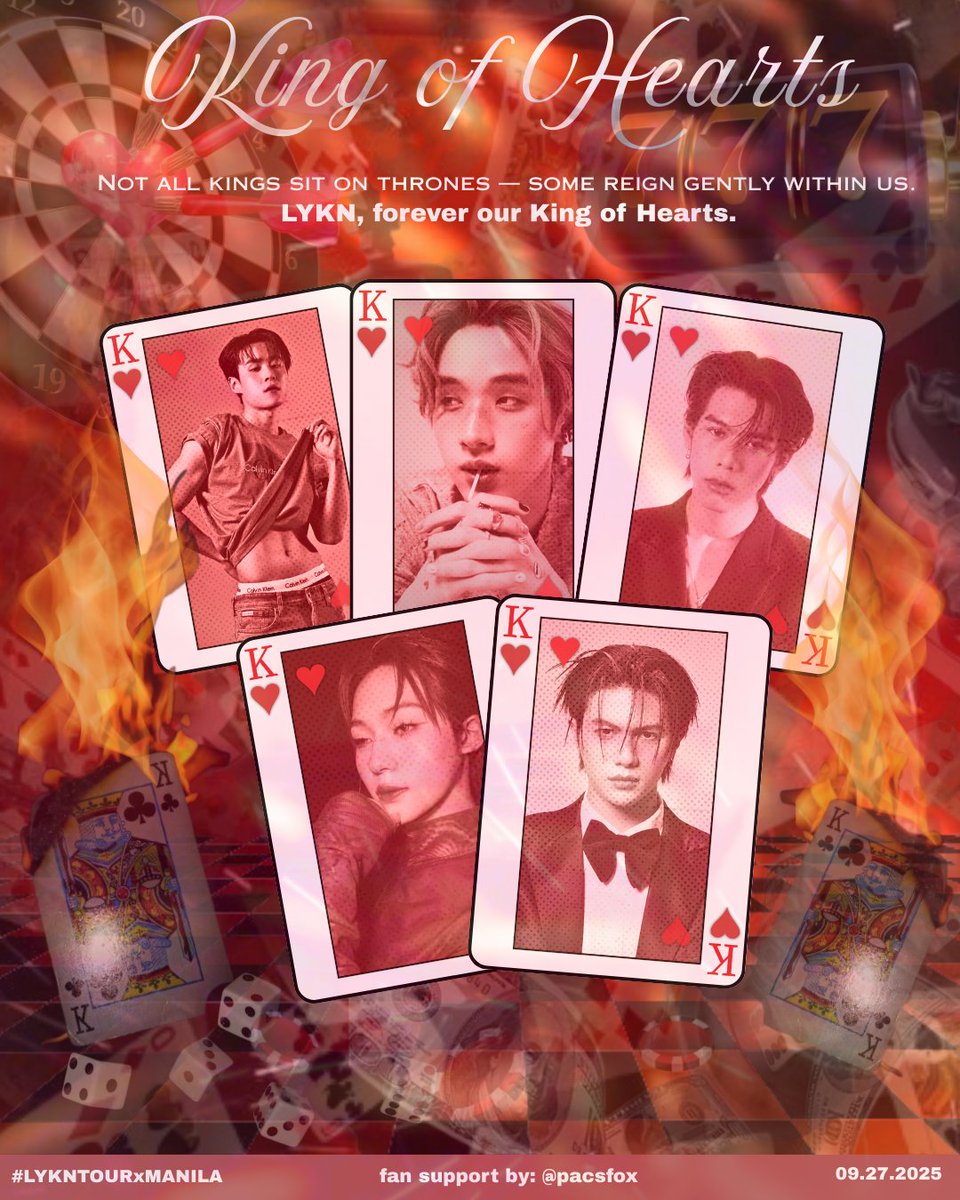 ᴏᴜʀ ᴋɪɴɢ ᴏғ ʜᴇᴀʀᴛs ɪs ʜᴇʀᴇ ᴛᴏ sᴛᴇᴀʟ ʏᴏᴜʀs 👀💘

🗓 September 27, 2025
📍 SM North EDSA Skydome | TBA

🐺 Follow, appreciated
🐺 Like + RT
🐺 Limited Quantity | 1:1 Ratio 
📩 dm me for trade

#LYKNUNLEASHEDWORLDTOUR
#LYKNTOURXMANILA
#LYKN <a href="/LYKNofficial/">LYKN</a>