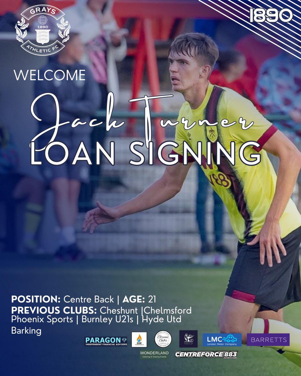 GraysAthleticFC's tweet image. ✍🏼 | LOAN SIGNING 

We are delighted to welcome Jack Turner to the club on an initial 28 day loan from Cheshunt FC 

The central defender joins us having previously played for Burnley, Chelmsford and currently at Cheshunt FC. 

#WelcomeJack