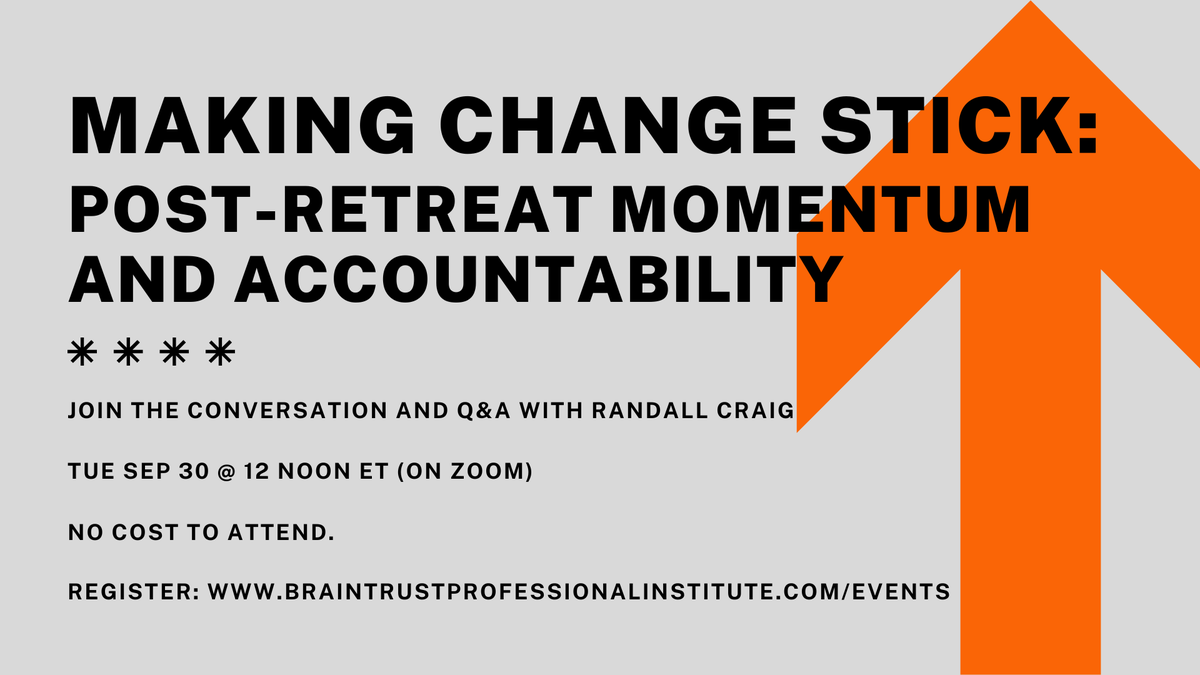 RandallCraig's tweet photo. Your team meets for your annual offsite… but what happens after the retreat?

Is there new energy, momentum, and a lasting impact on your organization… or… nothing? Zero change.

Date: Tue, Sep 30 at 12 noon ET

Register here 📷 https://t.co/liqTMFQAOf https://t.co/rqin8TmCN5