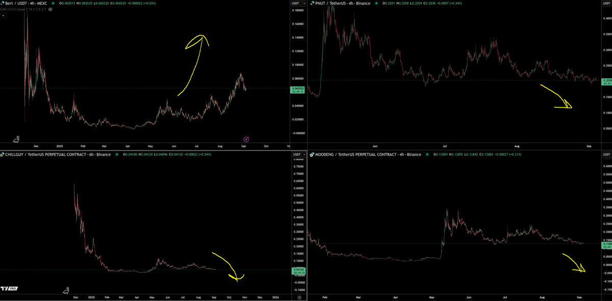 $BERT <a href="/bertcoincto/">Bert 🧸 🐶</a> is the only one out of these with the IP rights. if you dont believe my word...then believe what the chart is telling you

the same will happen to them also. plus outside IP rights... bert is only one working on development and doing things non of the other 3