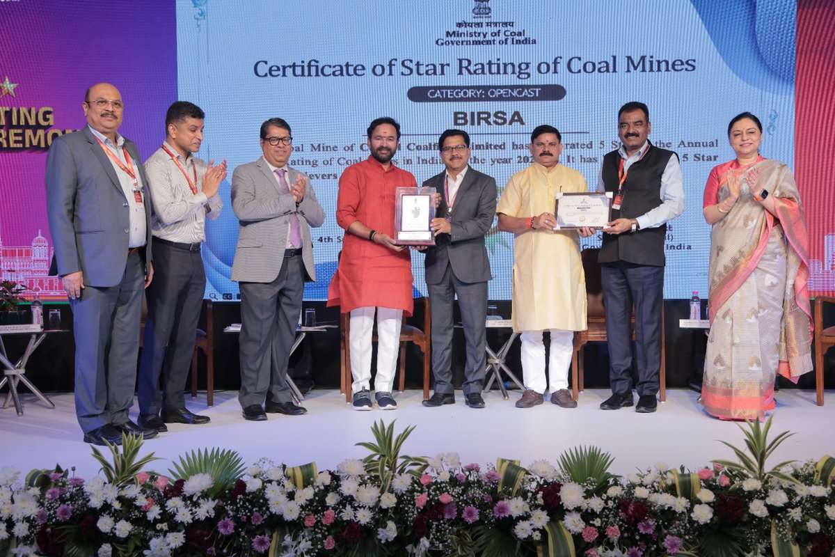 CCLRanchi's tweet photo. Another triumph added to our journey !
#TeamCCL is delighted to share the recognition to our prestigious Amrapali OCP and Birsa OCP of CCL with prestigious 5-Star Achievers Award in the Opencast Mines Category at New Delhi.
CMD, CCL Shri Nilendu Kumar Singh along with D(T/O) & respective Area GMs graciously received this award from Shri G. Kishan Reddy, Hon’ble Minister of Coal & Mines , GOI, Shri Satish Chandra Dubey, Hon’ble Minister of State of Coal & Mines, GOI, Shri Vikram Dev Dutt, Secy ,Coal , Smt. Rupinder Brar, Additional Secy , Coal & other dignitaries.
This recognition stands as a testament to our commitment towards excellence in energy security , sustainability, and responsible mining practices.
Together, we continue to shine brighter and set new benchmarks in powering the nation.
#CCL #5StarAchievers #SustainableMining #ProudMoment #Excellence #MoC #MoIB