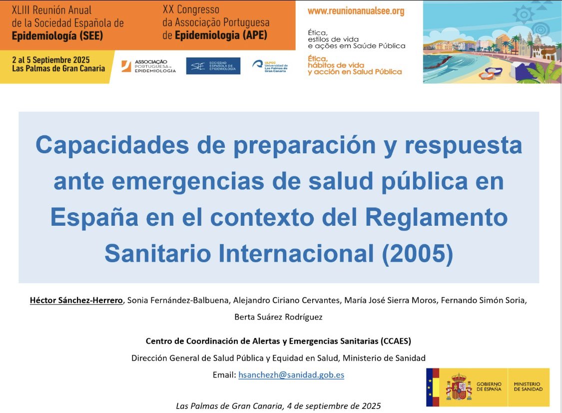 Continuamos con la Reunión Anual de <a href="/seepidemiologia/">SEE</a> donde hablaré sobre la evolución de la mortalidad por sepsis en España y sobre las capacidades de preparación y respuesta de España según el Reglamento Sanitario Internacional (2005). Mucho debate y aprendizaje #SEELasPalmas25