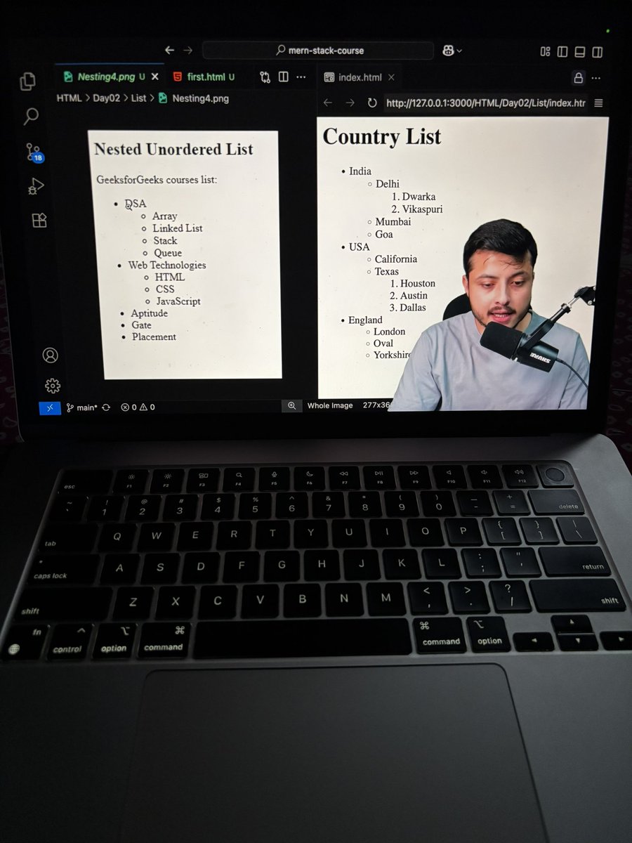 viivekroy's tweet photo. Lecture 03 Completed of Learning Mern Stack Development. 
In this lecture I have learned complete HTML Nested List and Tables with detailed examples.
#LearnInPublic #mernstack #WebDev https://t.co/VpFZFy6tI9