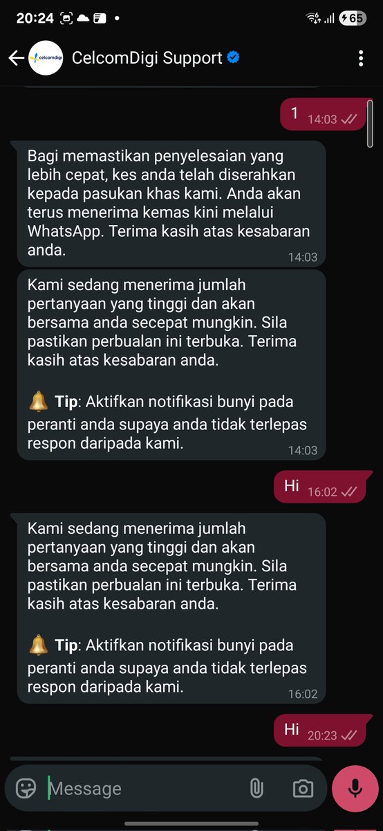 cerahjeff's tweet photo. Customer service @CelcomDigi paling teruk. Kita buat aduan coverage takda, keluar tiket,kata akan sms. 2 hari takda sms. Call pulak, suruh tunggu mesej ikut Whatsapp. Mesej Whatsapp, senyap. Tak rekemen ambil Fiber CelcomDigi. Servis teruk. RT kalau ada pengalaman sama. https://t.co/dOCCNvmiA0