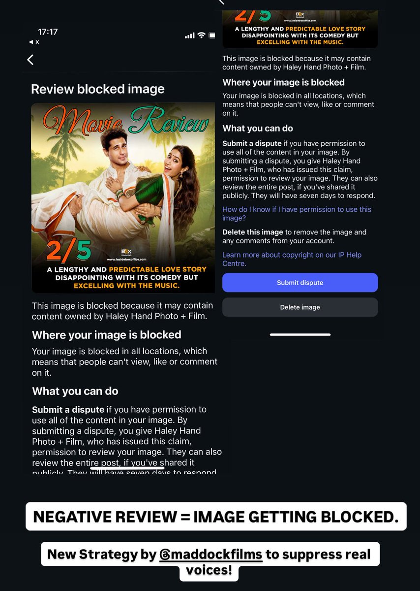 InsideBoxOffice's tweet image. MADDOCK @MaddockFilms unlocked a new strategy where they will BLOCK an image that reviews their films. #ParamSundari Review getting blocked  for a 2/5 rating but other ratings like #SkyForce &amp;amp; #Chhaava are still there. 

EXTREMELY POOR SHOW 👎👎

#SidharthMalhotra #JanhviKapoor