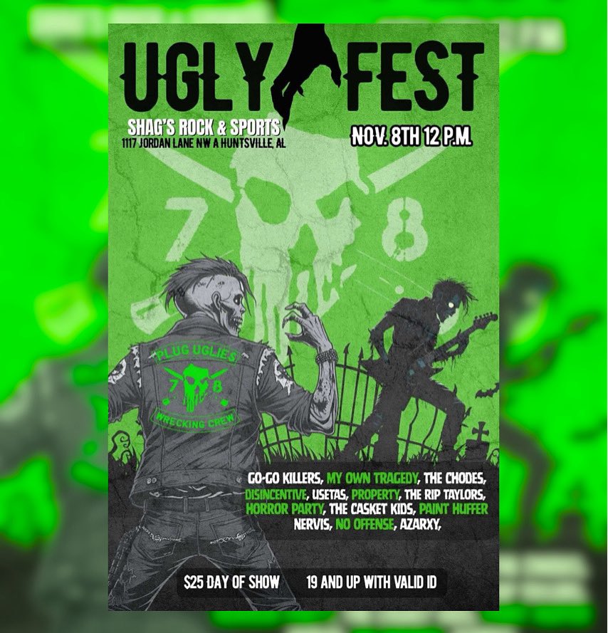 TCKCongregation's tweet image. Congregation! Uglyfest is Nearing! In A Few Months This Family Comes Together Once Again! Hosted By The PUWC North Alabama Chapter At Shags Rock And Sports On November 8th, 12pm! Join Ourselves And Many Other Great Bands And Vendors! 19+ With A Valid ID, $25 Entry! Stay Killer!