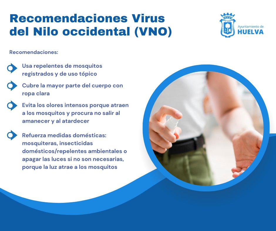 AytoHuelva's tweet photo. ⚠️🦟El Ayuntamiento ha recibido una notificación de @saludand que declara área en alerta la ciudad de Huelva tras detectar mosquitos con virus del Nilo occidental.

👉Sigue las recomendaciones establecidas. https://t.co/GiSOVOdXAH