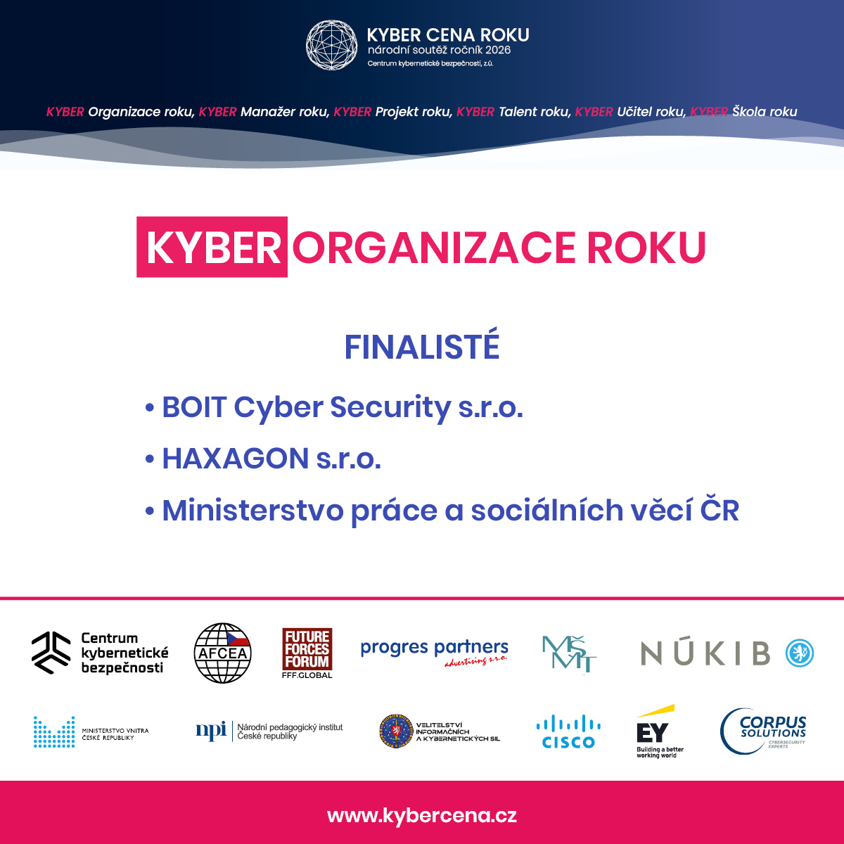 KyberCentrum (@kybercentrum) on Twitter photo Představujeme finalisty 3. ročníku KYBER CENA ROKU v kategorii KYBER ORGANIZACE ROKU. Vítěz bude oznámen na slavnostním vyhlášení výsledků dne 9. října 2025. #BUDKYBER Představujeme finalisty 3. ročníku KYBER CENA ROKU v kategorii KYBER ORGANIZACE ROKU. Vítěz bude oznámen na slavnostním vyhlášení výsledků dne 9. října 2025. #BUDKYBER