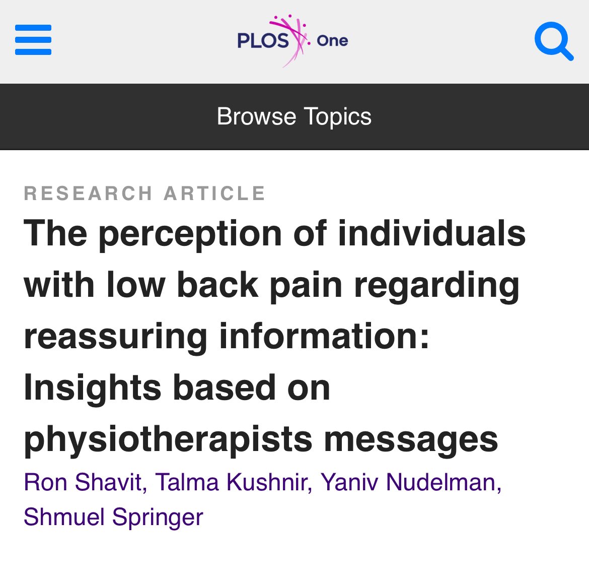 AsafKlaf's tweet image. 💥New and important study from my friends. They examined what messages patients with low back pain found reassuring. The interesting findings is that all the usual painsplaining neuroscience messages were the least favorite!

Well done!
@RonShavit2