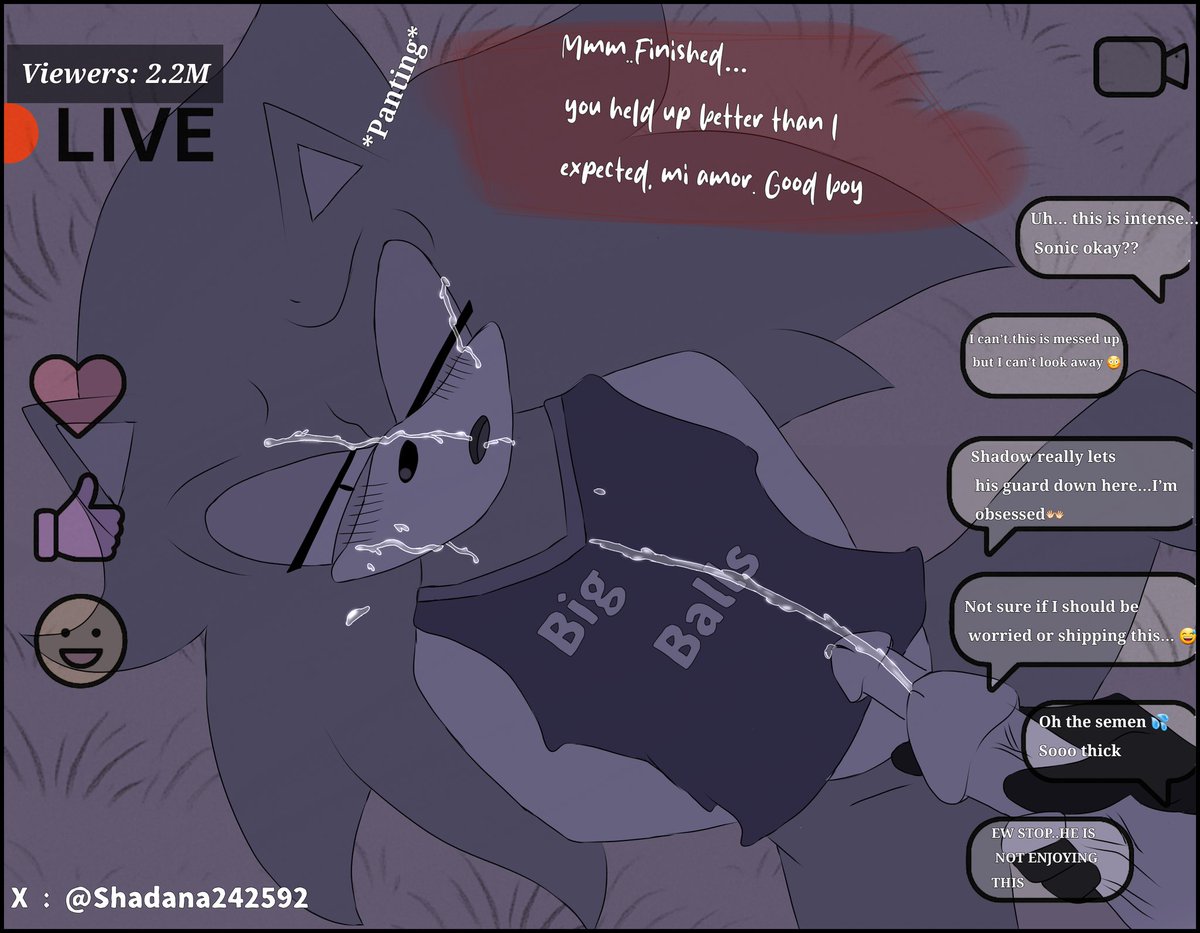 Shadana242592's tweet photo. 2/2
Since yall liked the previous one.. here's another part . " YouTuber (or streamer idk) Sonic, psychopath bf shadow"
#sonadow #Sonadownsfw #SonicAU #ShadowAU #SonadowAU #SonicTheHedgehog #ShadowTheHedgehog https://t.co/X8O1GN3USe
