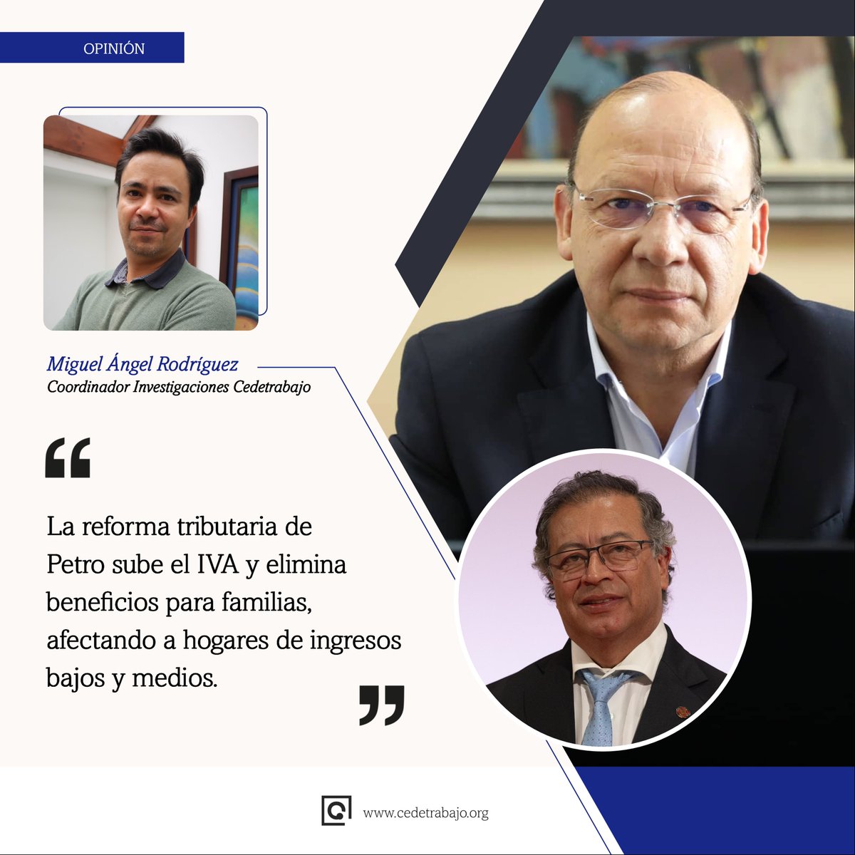 ℹ️ #Opinión | Gobierno de Gustavo #Petro golpea a las clases populares y medias con su #ReformaTributaria.

Por <a href="/marodriguezcam/">Miguel Rodríguez</a>, Coordinador de Investigaciones de Cedetrabajo.

Artículo cedetrabajo.org/reforma-tribut…
📤 Mira, comenta y comparte. #Economía