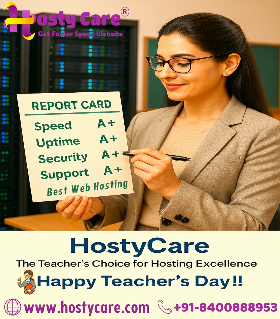hostycare's tweet image. 🔝Top of the class in Speed, Uptime, Security &amp;amp; Support! 🎓 This Teacher’s Day, choose the hosting that always gets an A+ ✅

Visit Now : hostycare.com
Call Now : +91-8400888953

#HostyCare #HappyTeachersDay #BestWebHosting #HostingExcellence #FasterWebsites