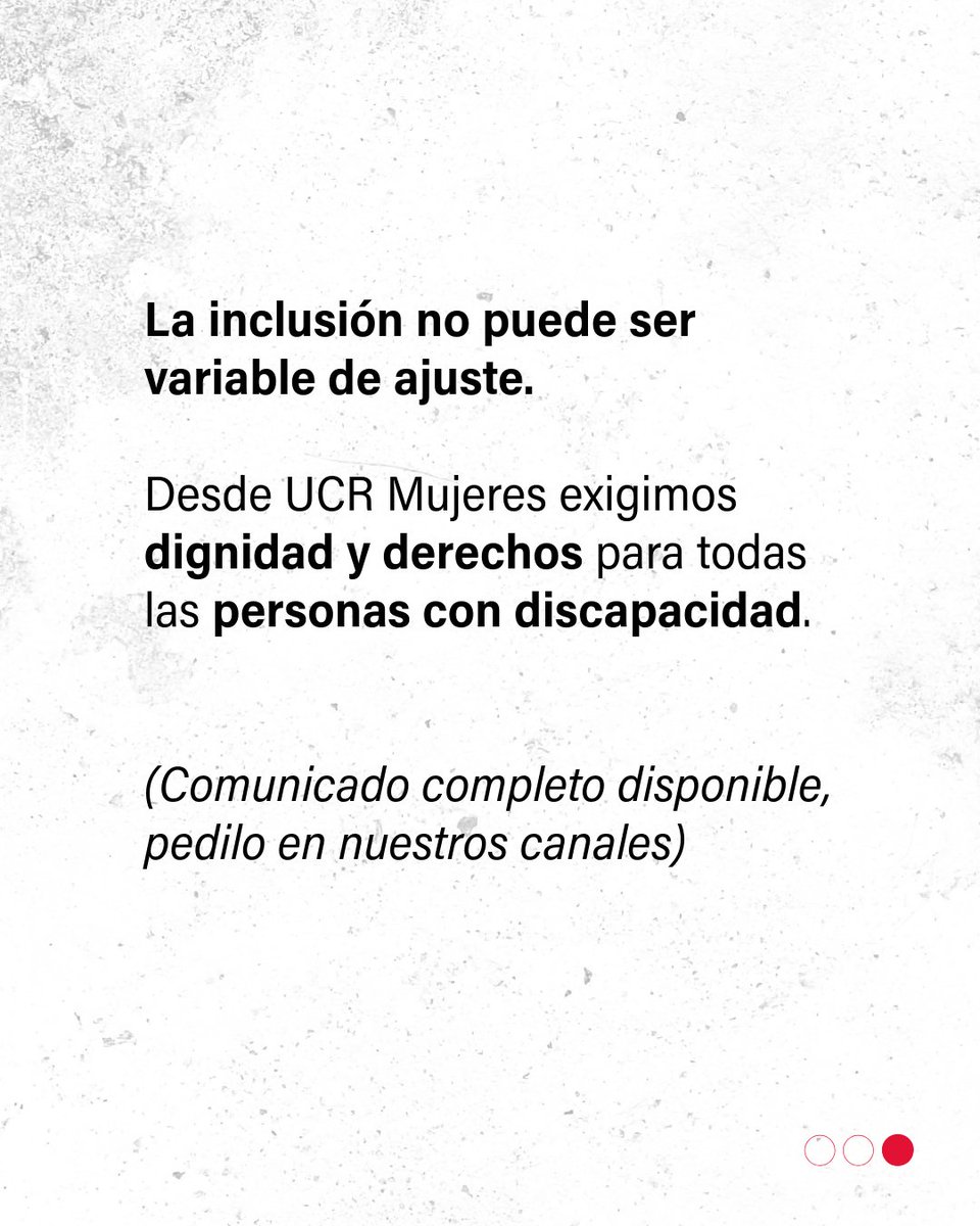 Las pensiones no son un trámite: son un derecho humano.
Desde #UCRMujeres exigimos transparencia, rehabilitación inmediata y respeto a la dignidad de todas las personas con discapacidad.

📩 Comunicado completo: pedilo en nuestros canales.