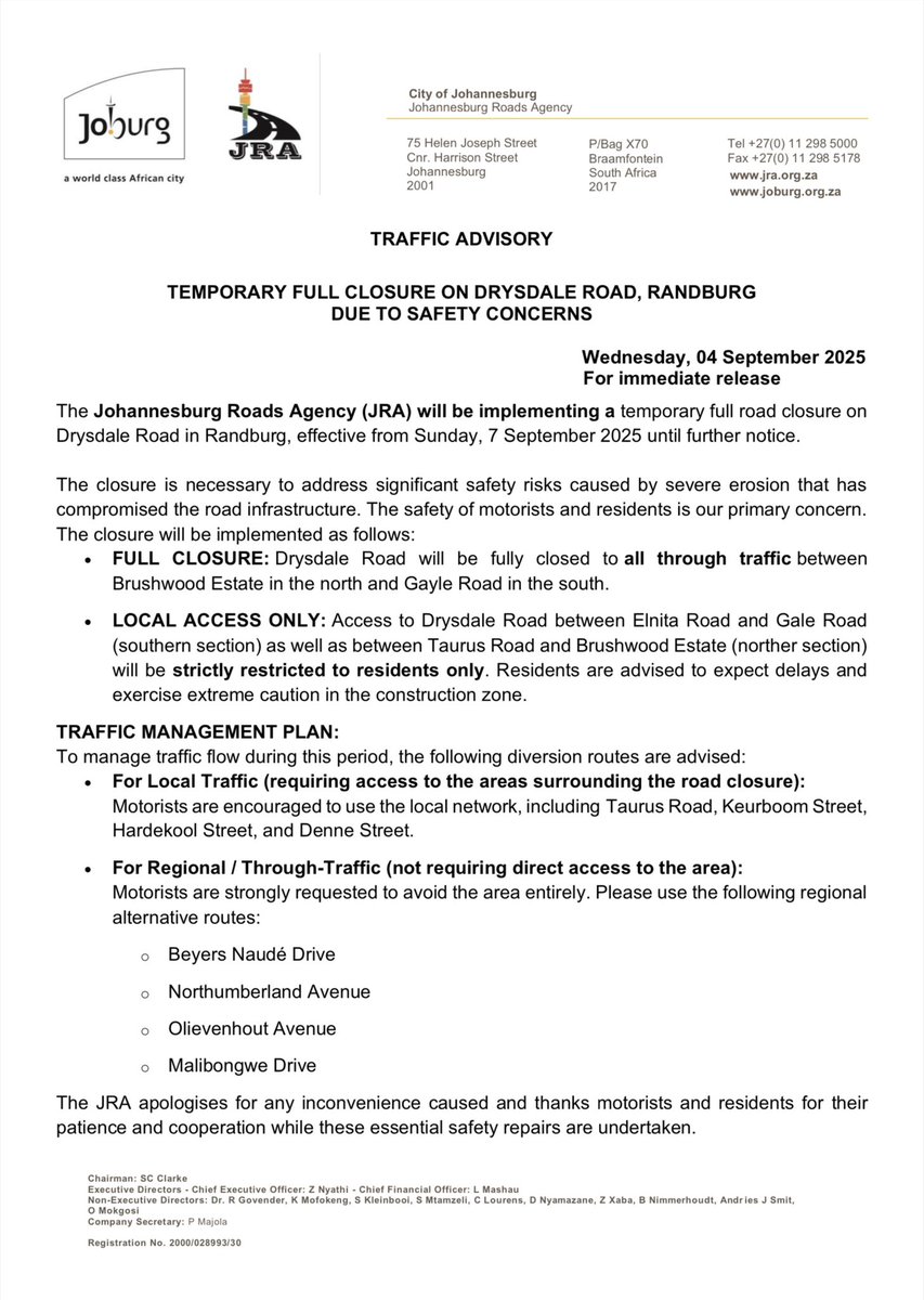 Joburg Roads Agency tweet media