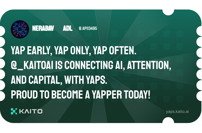 Ap113495's tweet photo. Yap early, yap only, yap often.

@KaitoAI is connecting AI, attention and capital with Yaps.

Just claimed my social card and I'm accumulating Yap points in real-time.

Claim yours 👉 https://t.co/EOFeUg4Vmt https://t.co/wRG4GneEY9