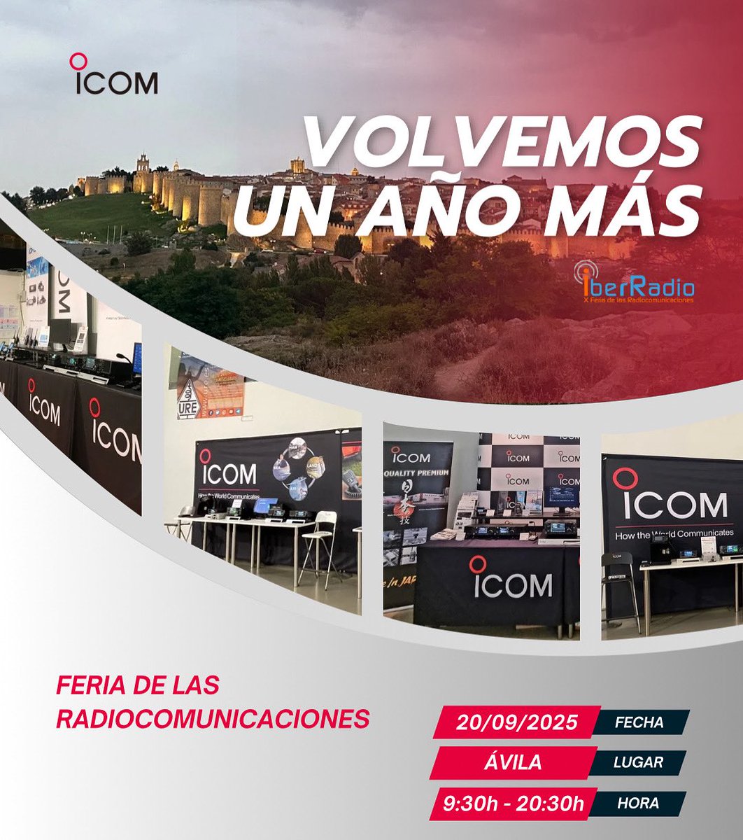 📡 ¡ICOM vuelve un año más a IberRadio!

🗓️ 20/09/2025
📍 Ávila
⏰ 9:30h – 20:30h

Ven a visitarnos y descubre todo lo que ICOM tiene preparado para ti.

¡Nos vemos en IberRadio!

#icom #icomspain #IberRadio #Radioafición #radioaficionados #hamradio #Comunicaciones #ure