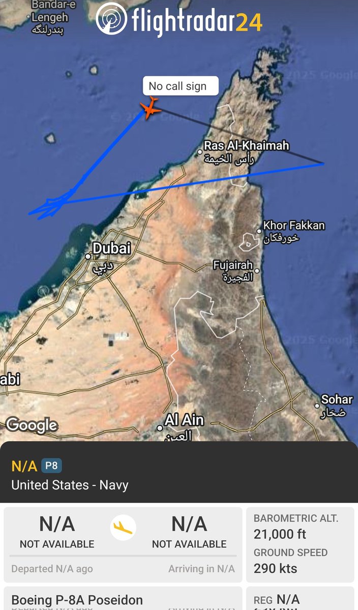 sipjack1776's tweet photo. P-8A ๐บ๐ฒ
#AE6836
Tracking over the Persian Gulf near UAE.
@Borrowed7Time @N214WN https://t.co/xZjFWaYDlb