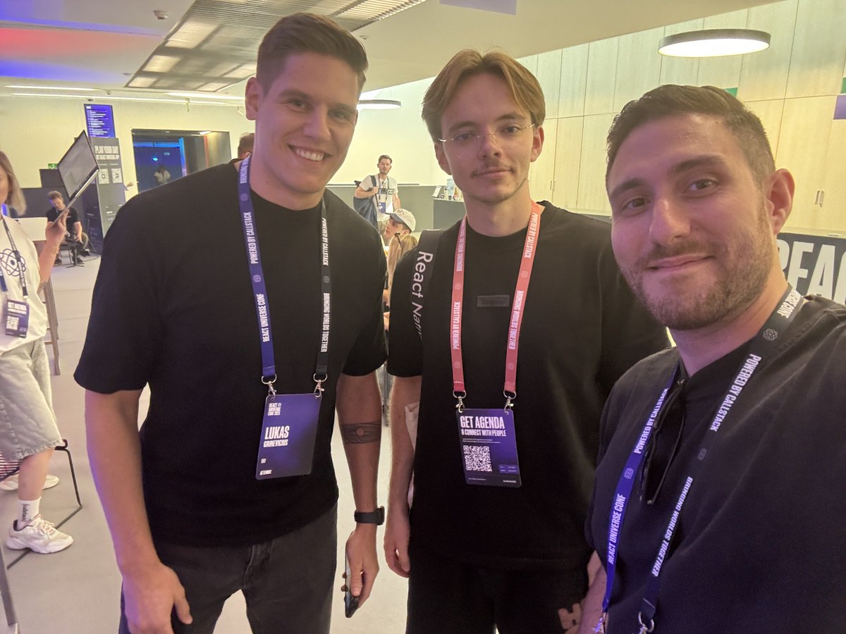 Having fun <a href="/reactuniverse_/">React Universe Conf</a> with <a href="/GrinLukas/">Lukas Grinevicius</a> and <a href="/vv12_vvv/">Vladyslav Petrykov</a>