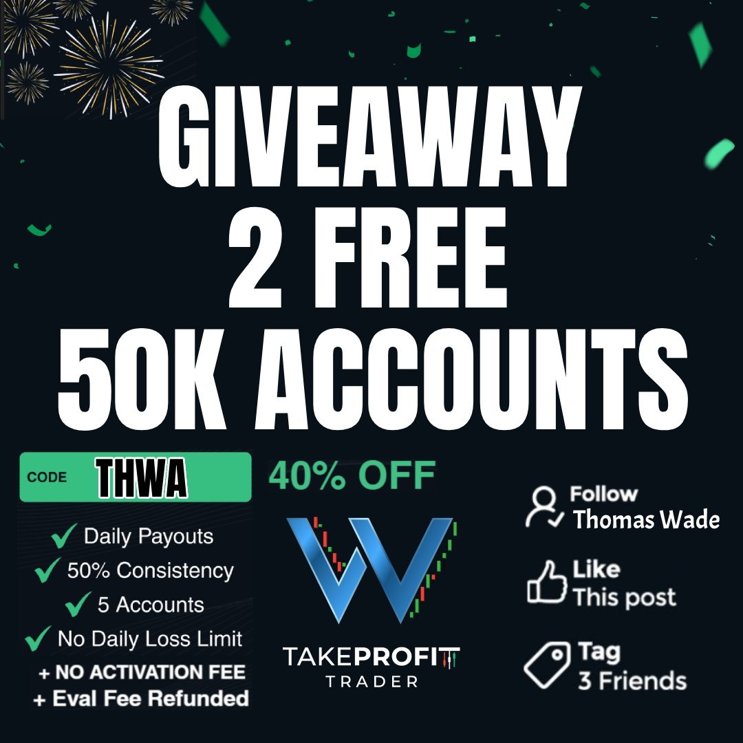 IamThomasWade's tweet photo. 🚨 Giveaway Time!🚨 

Traders! I am giving away @TakeProfitLLC 2x 50k Accounts🎁 

How To Enter To Win: 

1️⃣Follow me on X - @IamThomasWade

2️⃣Like This Post &amp; Repost This Tweet

3️⃣Tag 3 Friends

https://t.co/1MrYfP2VjB https://t.co/aII25IBO6I