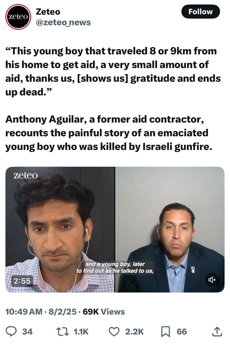 AG (@aghamilton29) on Twitter photo Important update: It’s good news but makes a lot of people look very bad.
Remember Tucker Carlson, Krystal Ball, Mehdi Hasan, and countless others promoted a story from Anthony Aguilar claiming he witnessed a young boy seeking aid killed by the IDF?
Turns out he’s alive and ok. Important update: It’s good news but makes a lot of people look very bad.
Remember Tucker Carlson, Krystal Ball, Mehdi Hasan, and countless others promoted a story from Anthony Aguilar claiming he witnessed a young boy seeking aid killed by the IDF?
Turns out he’s alive and ok.