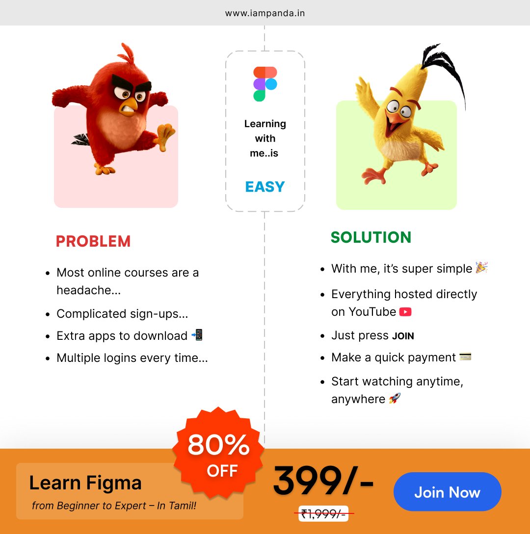 StinglinJ's tweet image. Syllabus here : iampanda.in

Join link : youtube.com/channel/UCyB1f…

#figmacourse #figmatamil #learnfigma #uiuxdesign #uidesign 
#uxdesign #designcareer #onlinecourse #tamiltech #affordablelearning 
#selfgrowth #careergoals #figmatutorial #designlearning #designjourney