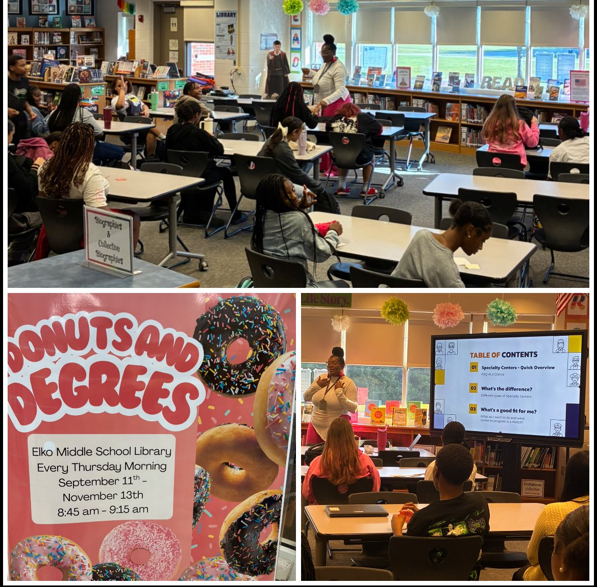 Elko Middle School (@elkomiddle) on Twitter photo Ms. Flowers had a packed session for her first ‘Donuts & Degrees’ program. This week’s session was an overview of <a href="/HenricoSchools/">Henrico Schools</a> specialty centers. Each Thursday until Nov. 13th, specialty centers will be coming to Elko to meet with our 8th graders! #MissionPossible Ms. Flowers had a packed session for her first ‘Donuts & Degrees’ program. This week’s session was an overview of <a href="/HenricoSchools/">Henrico Schools</a> specialty centers. Each Thursday until Nov. 13th, specialty centers will be coming to Elko to meet with our 8th graders! #MissionPossible