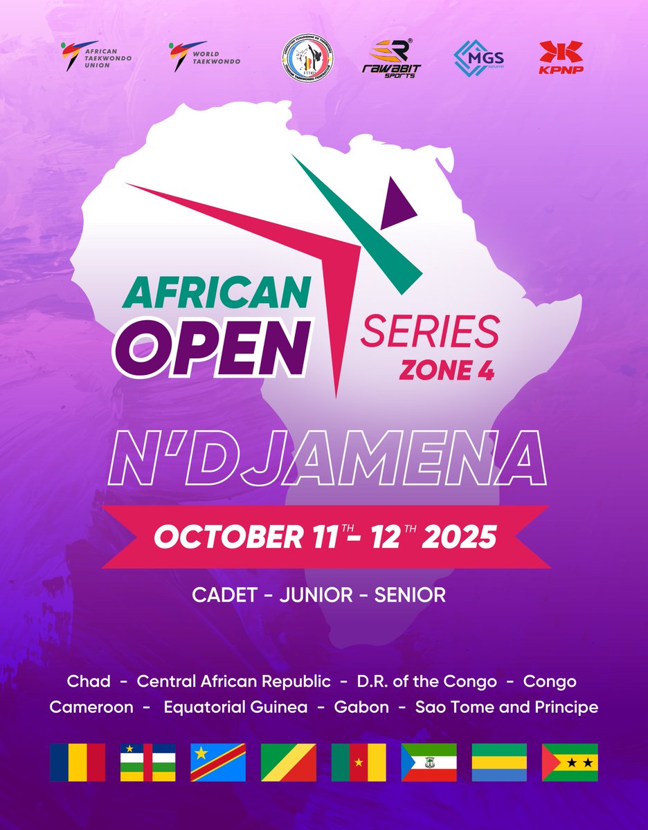 We are pleased to announce that registration went live for the African Open Series Zone 4 (Central).
📷 Registration Link (deadline : September 30th, 2025) : africantkdunion.org/.../african-op…...

#AfricanTaekwondoUnion #WorldTaekwondo #AfricanOpenSeries4 #Ndjamena #Tchad