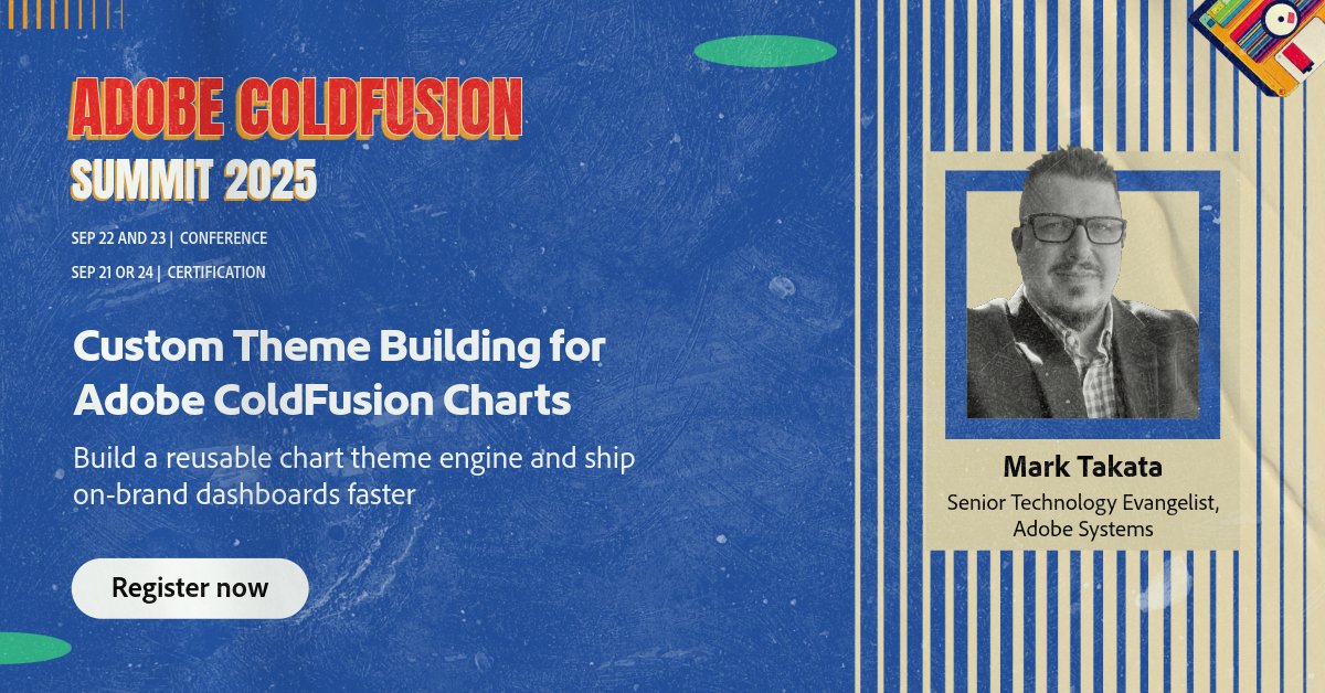 coldfusion's tweet image. Your charts deserve more than default colors. Join Mark Takata at #CFSummit2025 to:
• Customize CF2025 chart styles
• Build a theme engine you can reuse
• Take home full sample code
🔗 cfsummit.adobeevents.com

#ColdFusion #CFML #DataViz #Charts