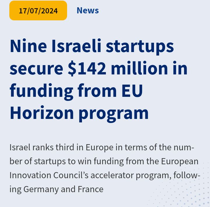 Why does a country that isn't even in Europe and which is currently committing a genocide 'rank third in Europe for start-ups winning funding from the European Innovation Council's accelerator program?'