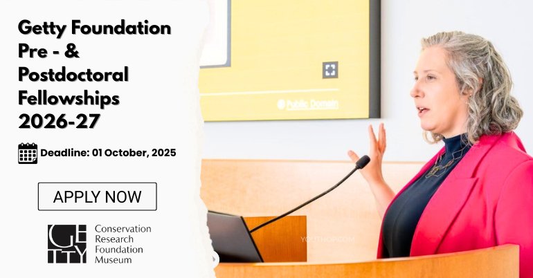 Getty Fellowships 2026–27 🌍
Theme: Provenance ✨

🏛 Live at Getty Center/Villa
💰 $30K–$65K stipends
📚 Exclusive research access
🏡 Housing + healthcare
Open to PhD candidates, postdocs &amp; scholars worldwide.
📍Apply Here: youthop.com/fellowships/ge…