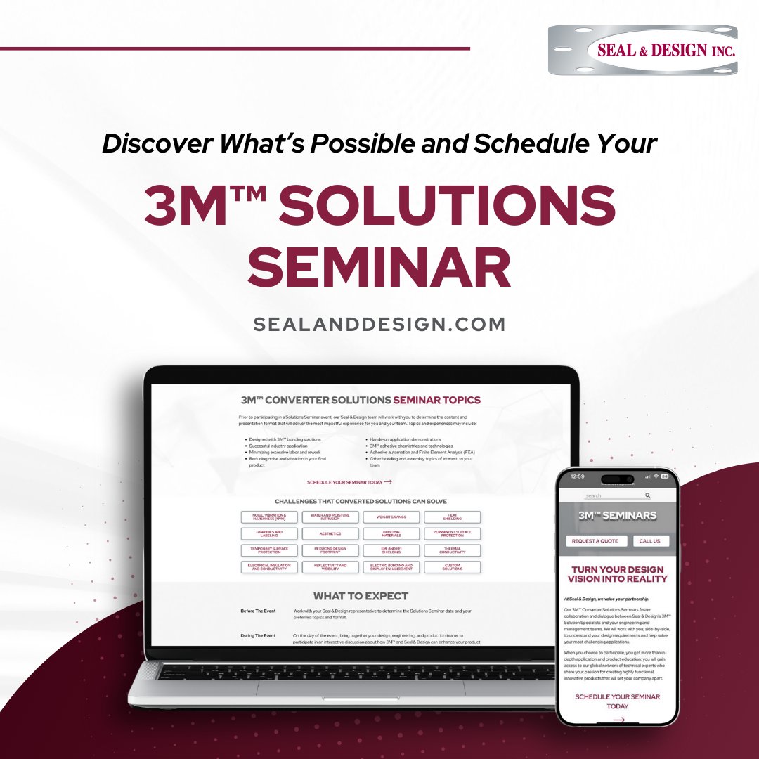 Our partnership goes beyond products.

Seal &amp; Design’s 3M™ Solutions Seminars deliver dynamic workshops on bonding, DFM, assembly optimization &amp; more, tailored to your team.

Schedule your seminar today: hubs.li/Q03FWP_k0

#3M #Collaboration #ManufacturingExcellence