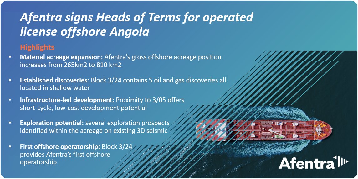 <a href="/AfentraPLC/">Afentra</a>  is pleased to announce that it has signed Heads of Terms with ANPG for the Risk Service Contract for offshore Block 3/24. 

For more information, please read the full announcement here: polaris.brighterir.com/public/afentra…

#AET #Angola #Operatorship
