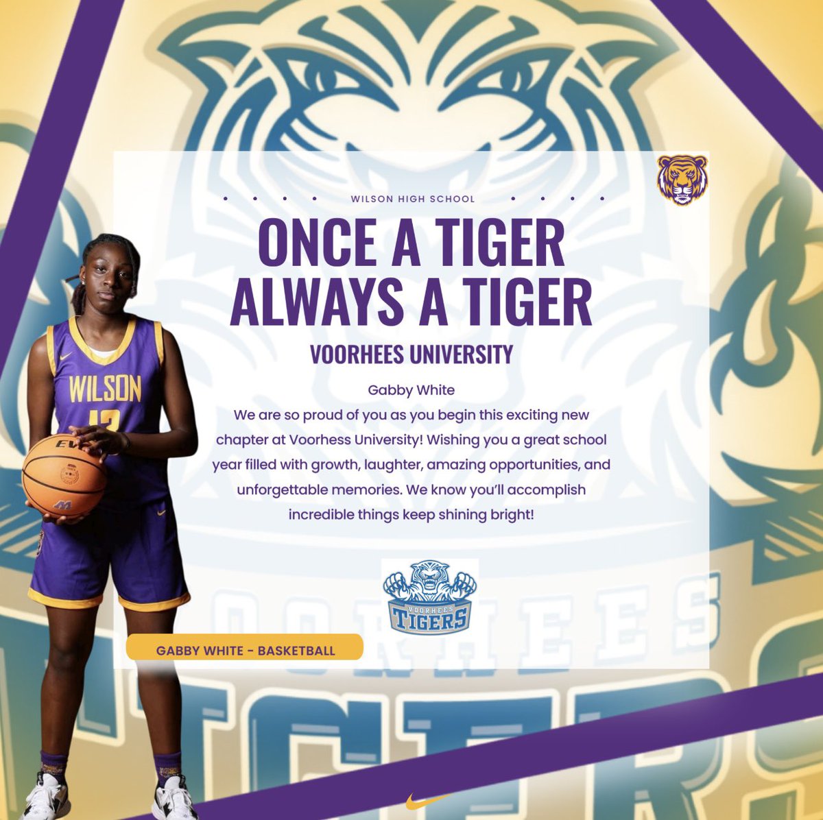 Once A Tiger, Always A Tiger! 
•
•
Congratulations to our Wilson High alumni as she takes the next step in her journey. 
•
•
#WeAreWilson