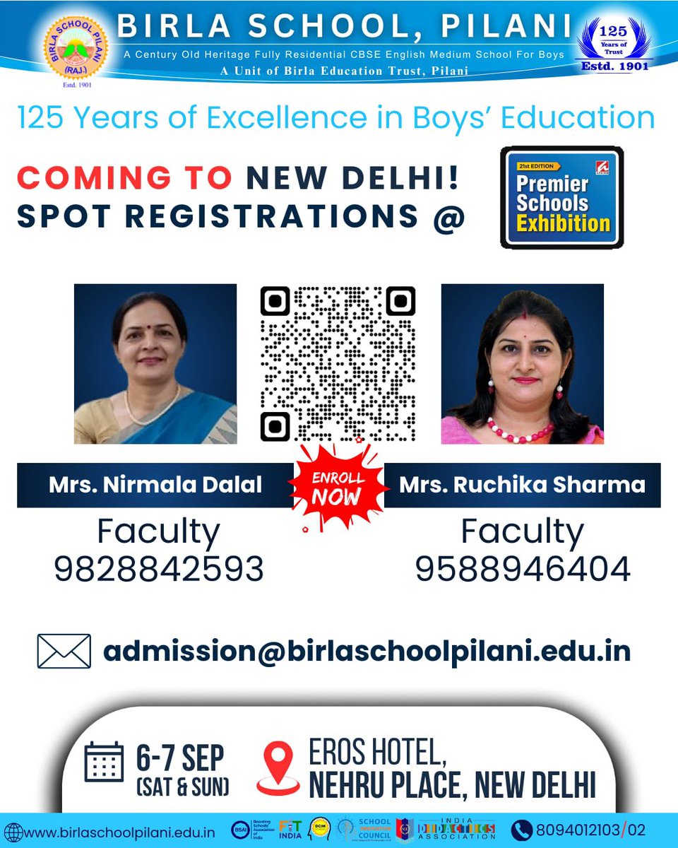 ✨We’re Coming to #Delhi !!!✨

‘#Discover  #Birla #School, Pilani’s #Excellence’
Meet us for #admissions for the #session 2026-27.
Spot #Registrations Open !

Visit Premier Schools Exhibition
🗓 September 6 -7 , 2025  (Sat-Sun)
📍 Eros Hotel
⏰ 11 AM - 7 PM