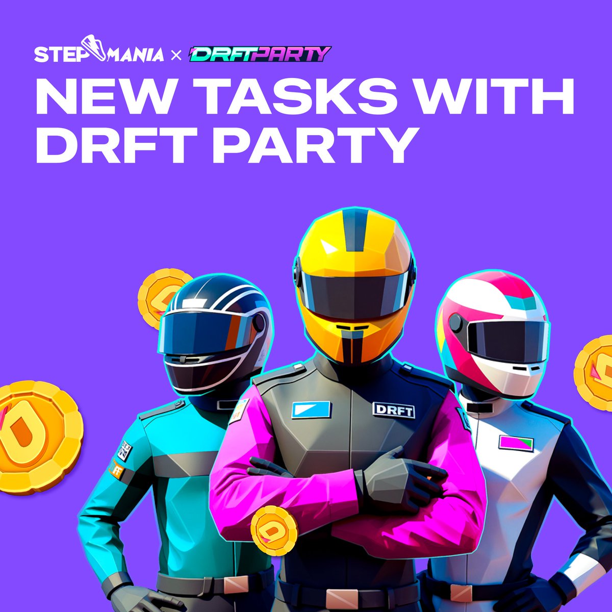 stepstg's tweet photo. 🚀 StepMania x  @Drft_Party — steps and speed unite!

✨ We’ve launched joint quests:
— Walk in StepMania → earn coins in DRFT Party.
��� Play in DRFT Party → earn kilometers in StepMania.

🏎 DRFT Party is a large-scale Web3 franchise: a merge-2 game, drag racing with upgrades, a betting pool, a Web3 store, NFT collections, and the $DRFT token (TGE in September).

👉 Walk. Explore. Race. 
https://t.co/HcGC00hdtN