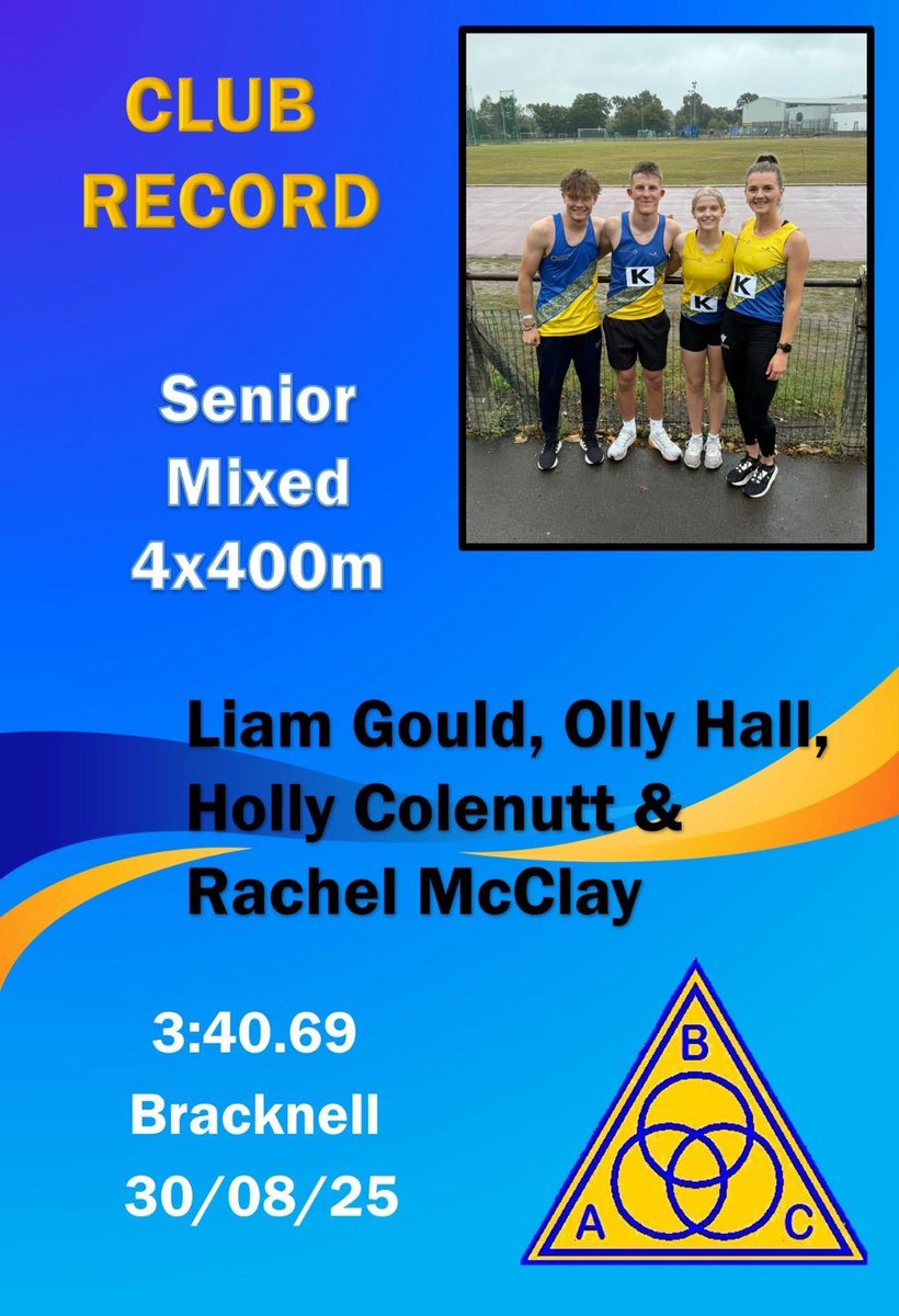 Congratulations to Liam Gould, Olly Hall, Holly Colenutt and Rachel McClay for setting a new mixed 4x400m record at the final SAL on our home track!