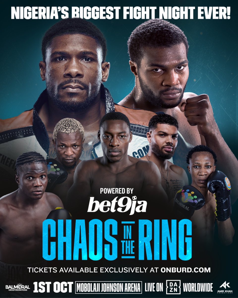 🔥 Nigeria’s Biggest Fight Night Ever! 🔥
Brandon “Bulletproof” Glanton vs Marcus Browne headline a stacked card!
📍 Oct 1, 2025 | Mobolaji Johnson Arena, Lagos
🎟️ Tickets soon @ ONBURD.com
📺 Live on DAZN | Powered by Bet9ja