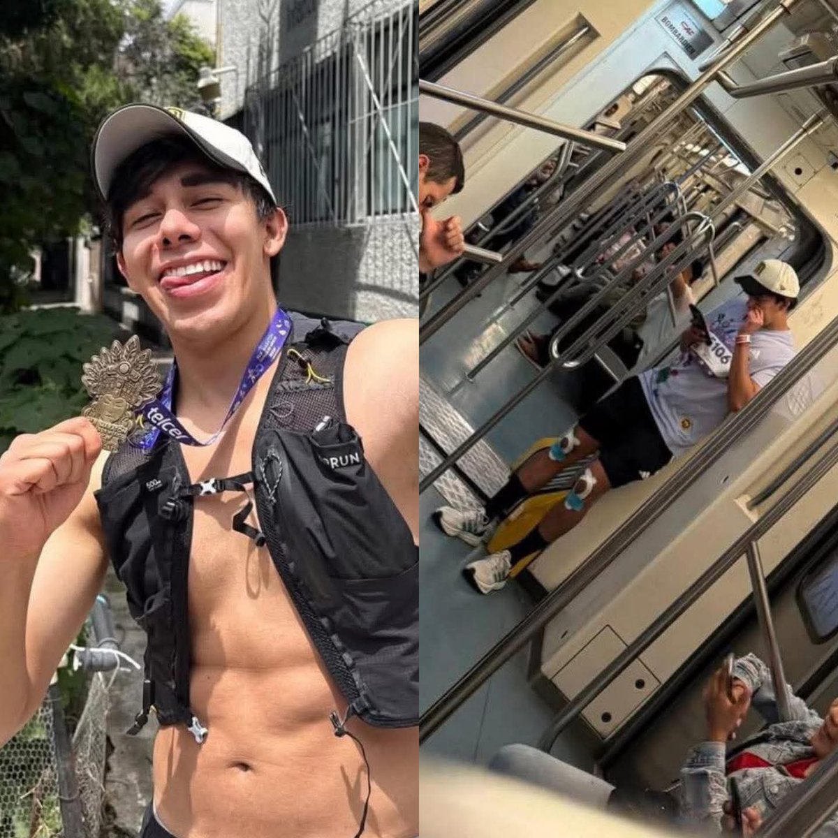 offthe_e's tweet photo. El Sonrixs presumiendo su medalla del maratón de la Ciudad de México… pero se lo aventó en Metro 🥺 https://t.co/q9euLIiXZK