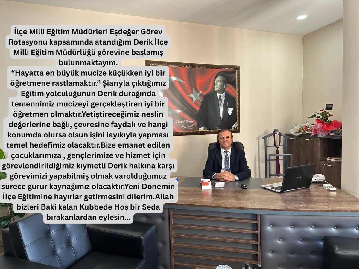 ➡️İlçe Milli Eğitim Müdürümüz Cengiz Kılıç’ın göreve başlama mesajı.
<a href="/tcmeb/">Millî Eğitim Bakanlığı</a>
<a href="/DerikKaymakam/">T.C. Derik Kaymakamlığı</a>
<a href="/MstfaKAHRAMAN/">Mustafa KAHRAMAN 🟢🇹🇷</a> 
<a href="/Yusuf__Tekin/">Yusuf Tekin</a> 
<a href="/ali_eyyupkoca/">Ali Eyyupkoca</a> 
<a href="/mardinilmem/">Mardin İl Millî Eğitim Müdürlüğü</a>