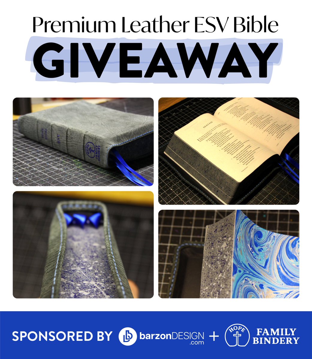 Josh Barzon (@joshuabarzon) on Twitter photo #barzonDESIGN Bible Giveaway
(2nd of 10 Celebratory Giveaways)
📖 Bible: Italian Lambskin ESV Heritage sponsored & created by Hope Family Bindery
🏆How to Enter: Follow @joshuabarzon + <a href="/abolishalfabits/">Hope Family Bindery</a>, like + share the post, tag someone below!
Picking winner on 9/7 #barzonDESIGN Bible Giveaway
(2nd of 10 Celebratory Giveaways)
📖 Bible: Italian Lambskin ESV Heritage sponsored & created by Hope Family Bindery
🏆How to Enter: Follow @joshuabarzon + <a href="/abolishalfabits/">Hope Family Bindery</a>, like + share the post, tag someone below!
Picking winner on 9/7