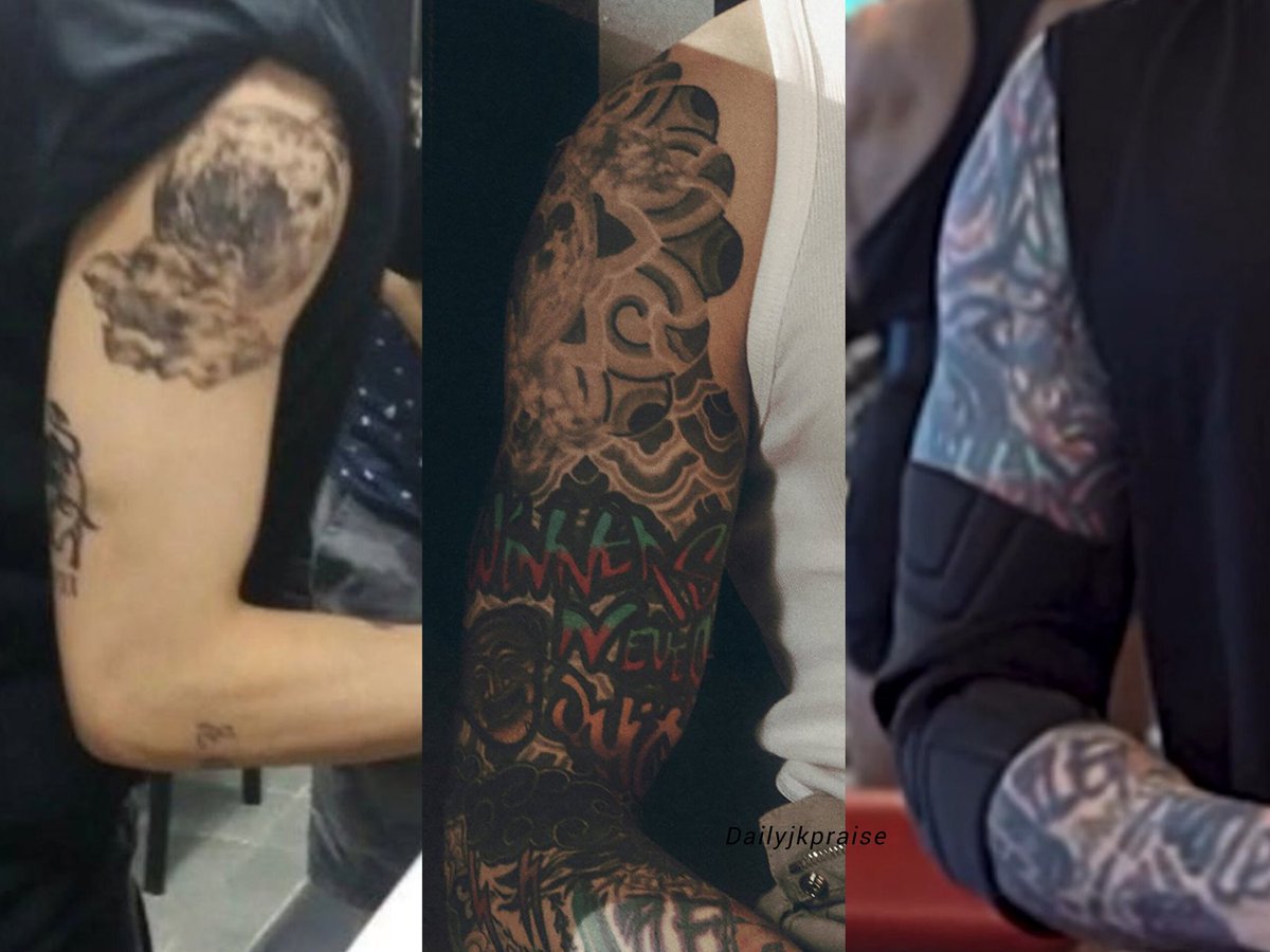 dailyjkpraise's tweet photo. Jungkook's tattoo evolution ♡︎

2019                     2023                  2025 https://t.co/w3tkCTbjRX