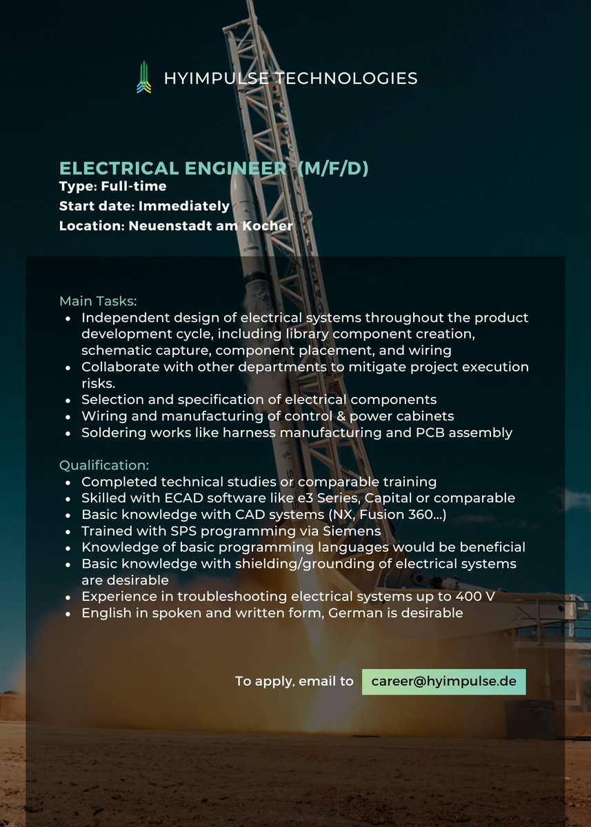 HyImpulseTech's tweet image. #JobAlert
We&apos;re Hiring!🚀

Join #HyImpulse to revolutionize the future of space access.

Ready to take off?
🔗 hyimpulse.de/en/career
✉️ Send an email to career@hyimpulse.de

#WeAreHiring #NewSpace #SpaceTechnology