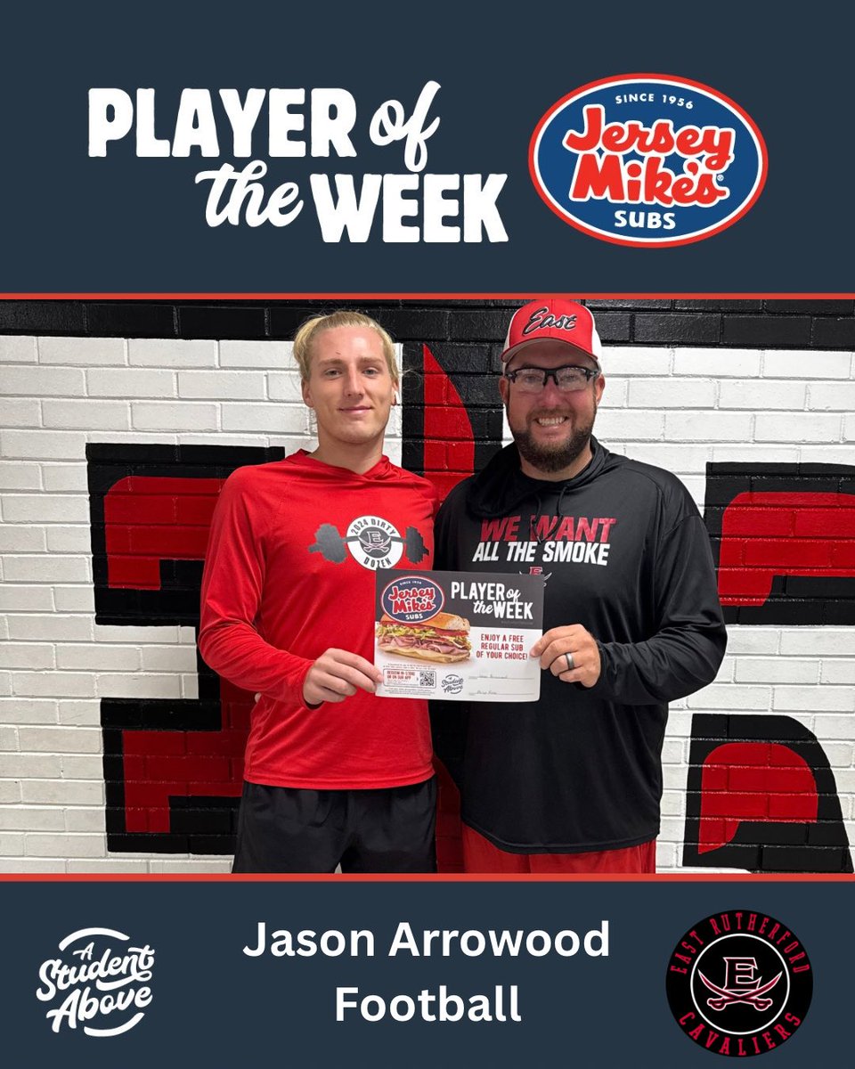 ERHS Athletics⚔️ (@erhs_sports) on Twitter photo 🎉 Shoutout to Jason Arrowood for being named this week's <a href="/jerseymikes/">Jersey Mike's Subs</a> Subs Player of the Week! 💪
Your hard work, hustle, and heart are showing up big time when the game is on the line! 🙌🥪
#PlayerOfTheWeek #JerseyMikes
#SwordsUp⚔️ 🎉 Shoutout to Jason Arrowood for being named this week's <a href="/jerseymikes/">Jersey Mike's Subs</a> Subs Player of the Week! 💪
Your hard work, hustle, and heart are showing up big time when the game is on the line! 🙌🥪
#PlayerOfTheWeek #JerseyMikes
#SwordsUp⚔️