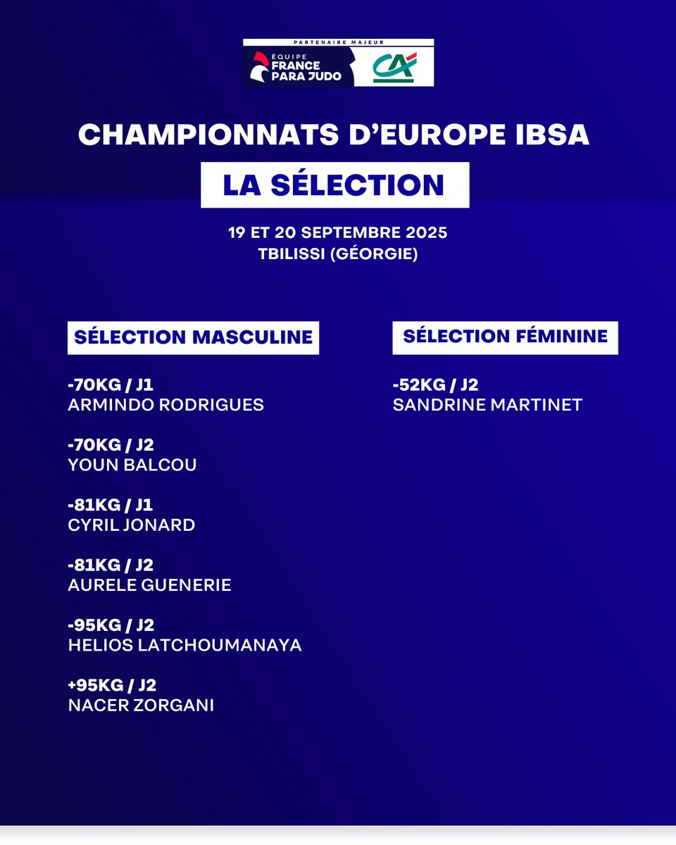 France Judo (@francejudo) on Twitter photo 🇫🇷✈️🇬🇪
Découvrez la liste des français sélectionnés pour les championnats d'Europe de para judo, les 19 et 20 septembre prochains. 👊
Tous derrière nos Bleus ! 💪💪
#FierdEtreJudoka 🇫🇷✈️🇬🇪
Découvrez la liste des français sélectionnés pour les championnats d'Europe de para judo, les 19 et 20 septembre prochains. 👊
Tous derrière nos Bleus ! 💪💪
#FierdEtreJudoka