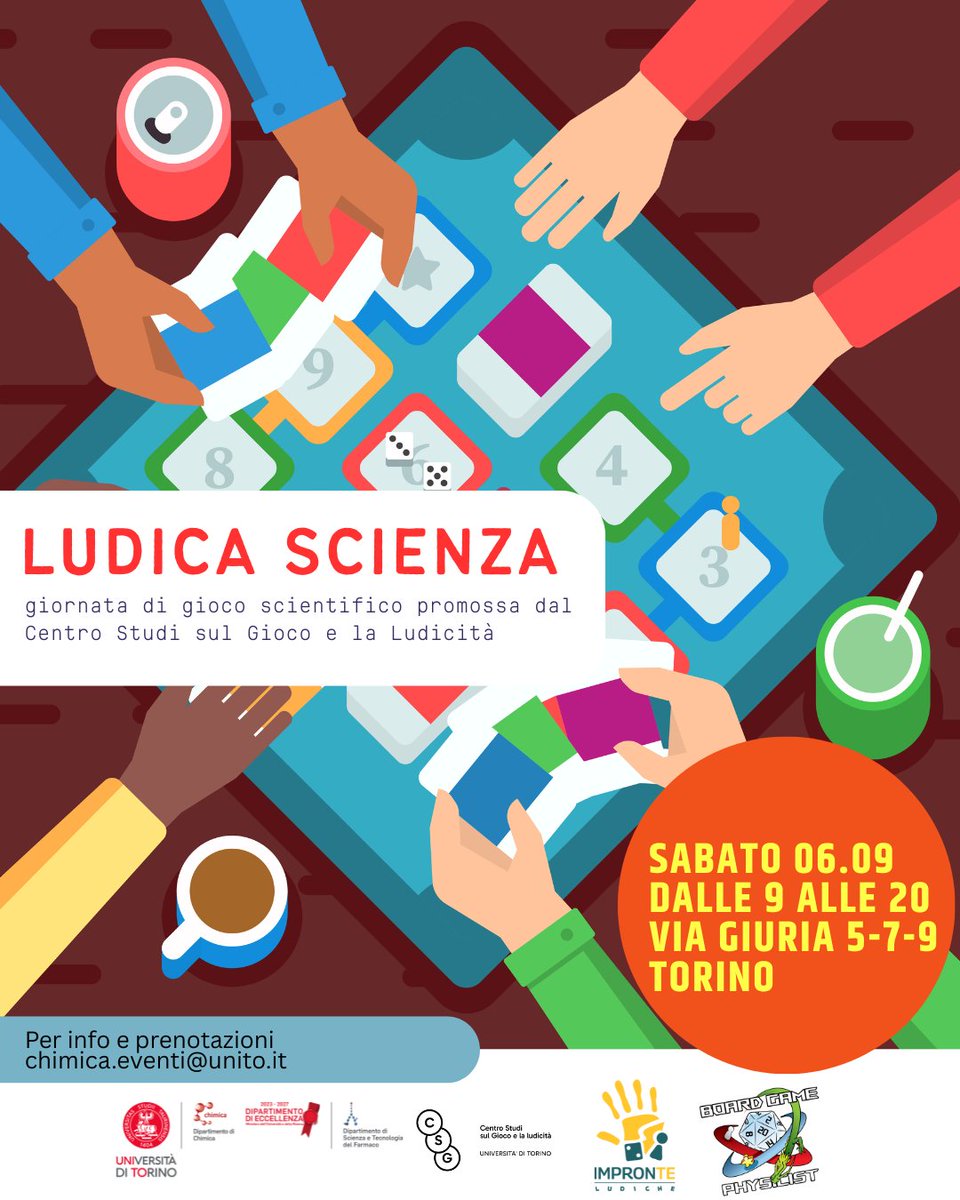 EtaBetaMag's tweet photo. #ludicascienza #torino #6settembre
Una giornata interamente dedicata al gioco e alle sue applicazioni scientifiche a cura del Dip.di Chimica @unito, rivolta a tutta la famiglia.
Per saperne di più: https://t.co/CVkjP1Wb2D
#giocoescienza #unito #divulgazionescientifica https://t.co/vtmSjkYb6k