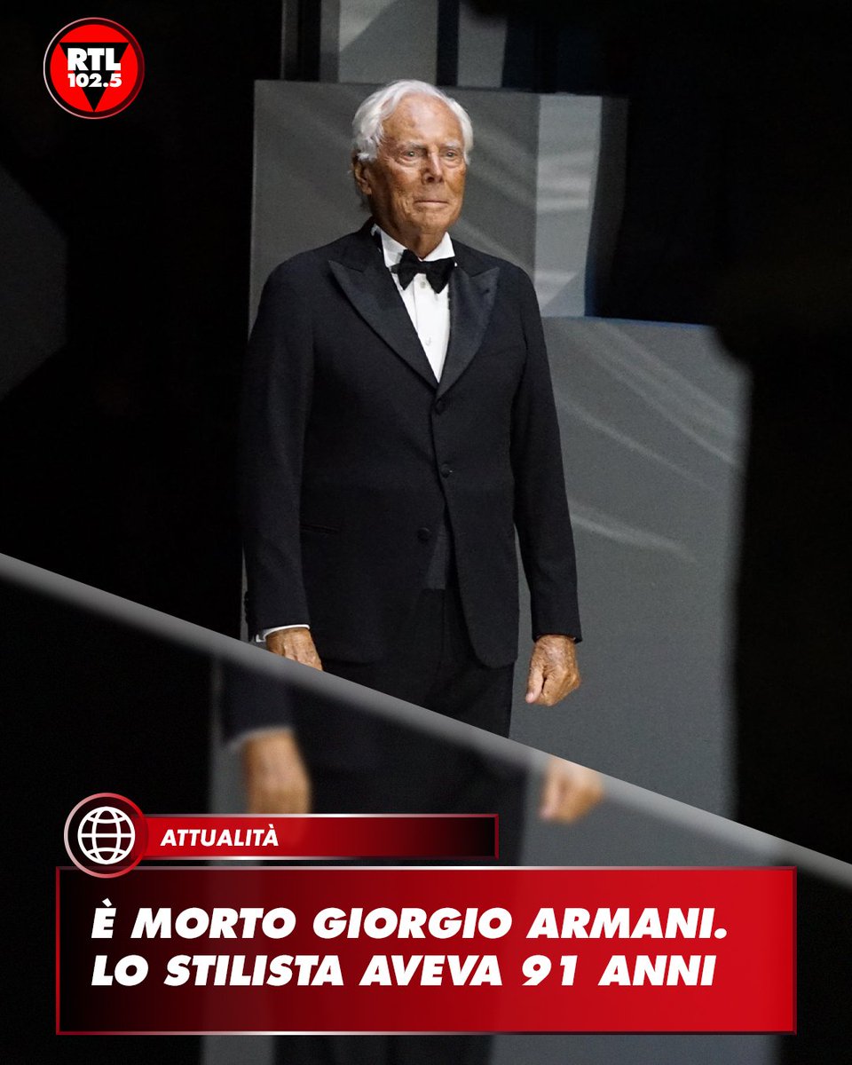 ⚫ È morto #GiorgioArmani. Lo stilista aveva compiuto 91 anni lo scorso 11 luglio. A comunicarne la scomparsa il gruppo in una nota: "Il Signor Armani, come è sempre stato chiamato con rispetto e ammirazione da dipendenti e collaboratori, si è spento serenamente, circondato dai