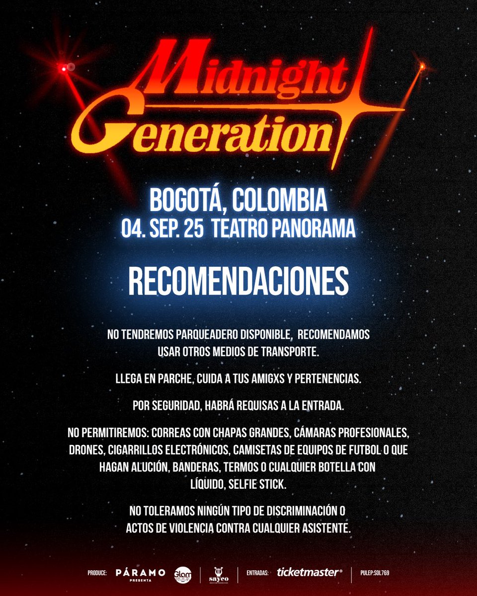 Páramo Presenta (@paramo_presenta) on Twitter photo ✨HOY bailamos bajo el polvo de estrellas con <a href="/themgboys/">Midnight Generation</a> ✨
Llega a tiempo y ten en cuenta las recomendaciones para disfrutar de una noche mágica. Nos vemos desde las 8:00 PM en el Teatro Panorama 🪩
🎫Últimas entradas en ticketmaster.co ✨HOY bailamos bajo el polvo de estrellas con <a href="/themgboys/">Midnight Generation</a> ✨
Llega a tiempo y ten en cuenta las recomendaciones para disfrutar de una noche mágica. Nos vemos desde las 8:00 PM en el Teatro Panorama 🪩
🎫Últimas entradas en ticketmaster.co