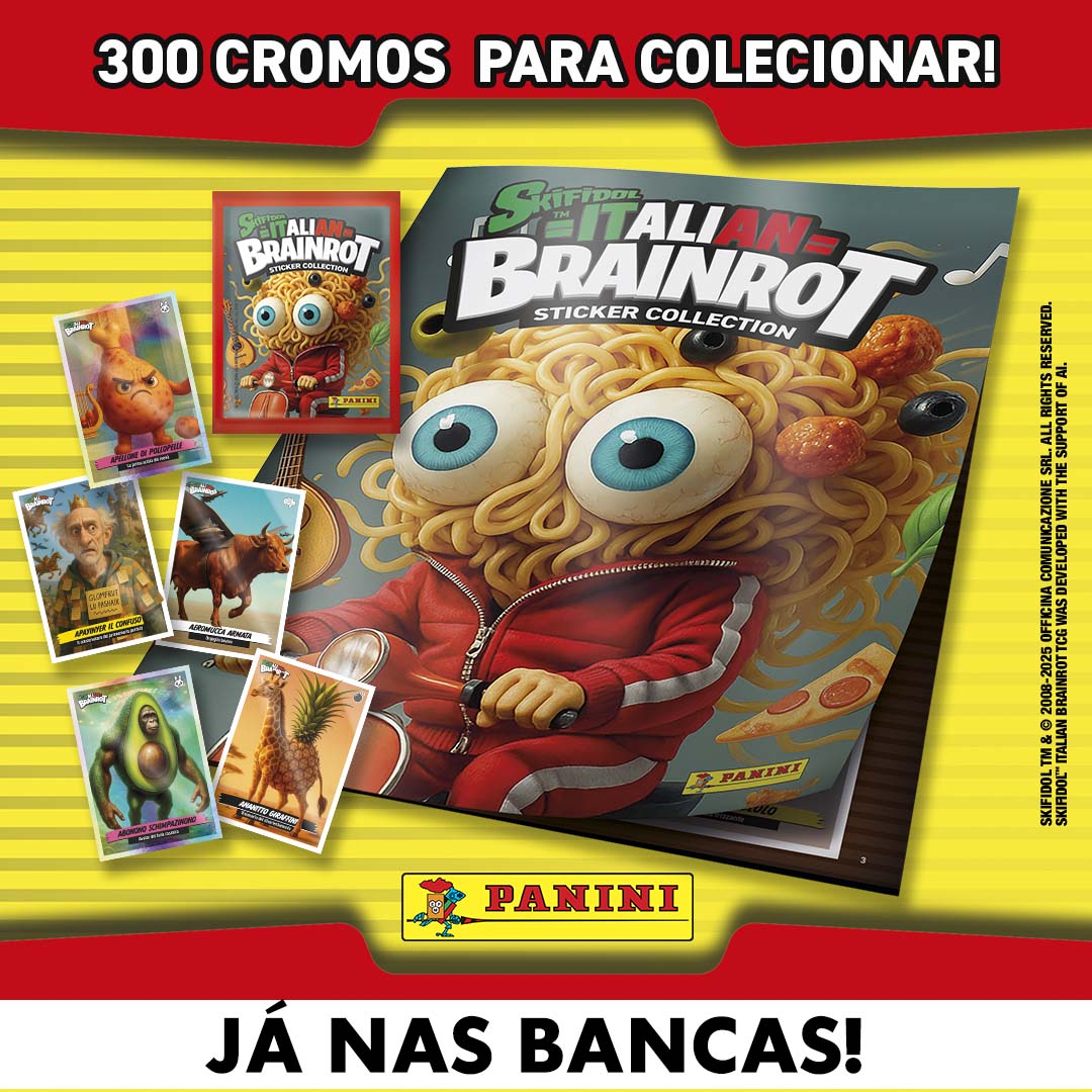 🌟Bem-vindos ao universo mais louco e sem sentido!
Skifidol™ Italian Brainrot é uma coleção irreverente. Composta de 300 cromos, com 100 brilhantes que transformam cada página numa explosão de humor absurdo e cultura pop. 
Imperdível!